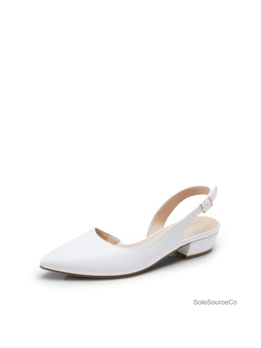 PU Leather Slingback Flats Pointed Toe Low Block Heel Dress Shoes Women's Pumps - Picture 1 of 6